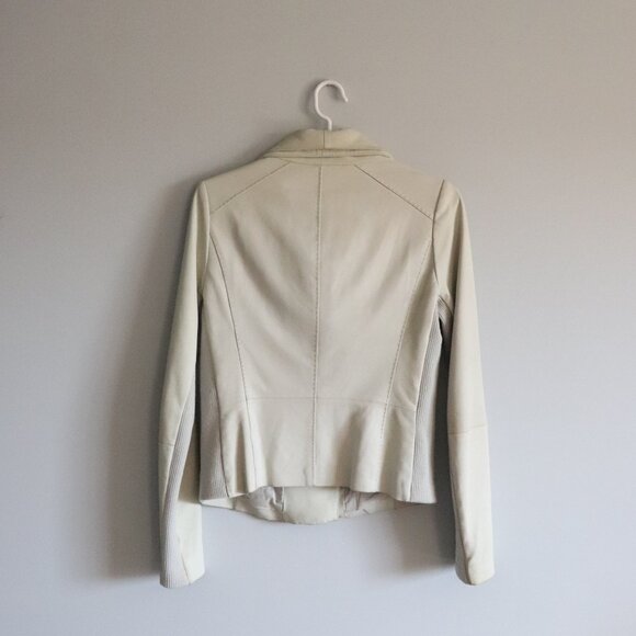 Vince Sz M Classic Cream Goat Leather Moto Asymmetrical Full‎ Zip Luxury Jacket - Picture 2 of 16